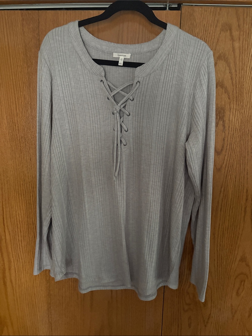 Maurices Gray Ribbed Lace-Up Long Sleeve Tee